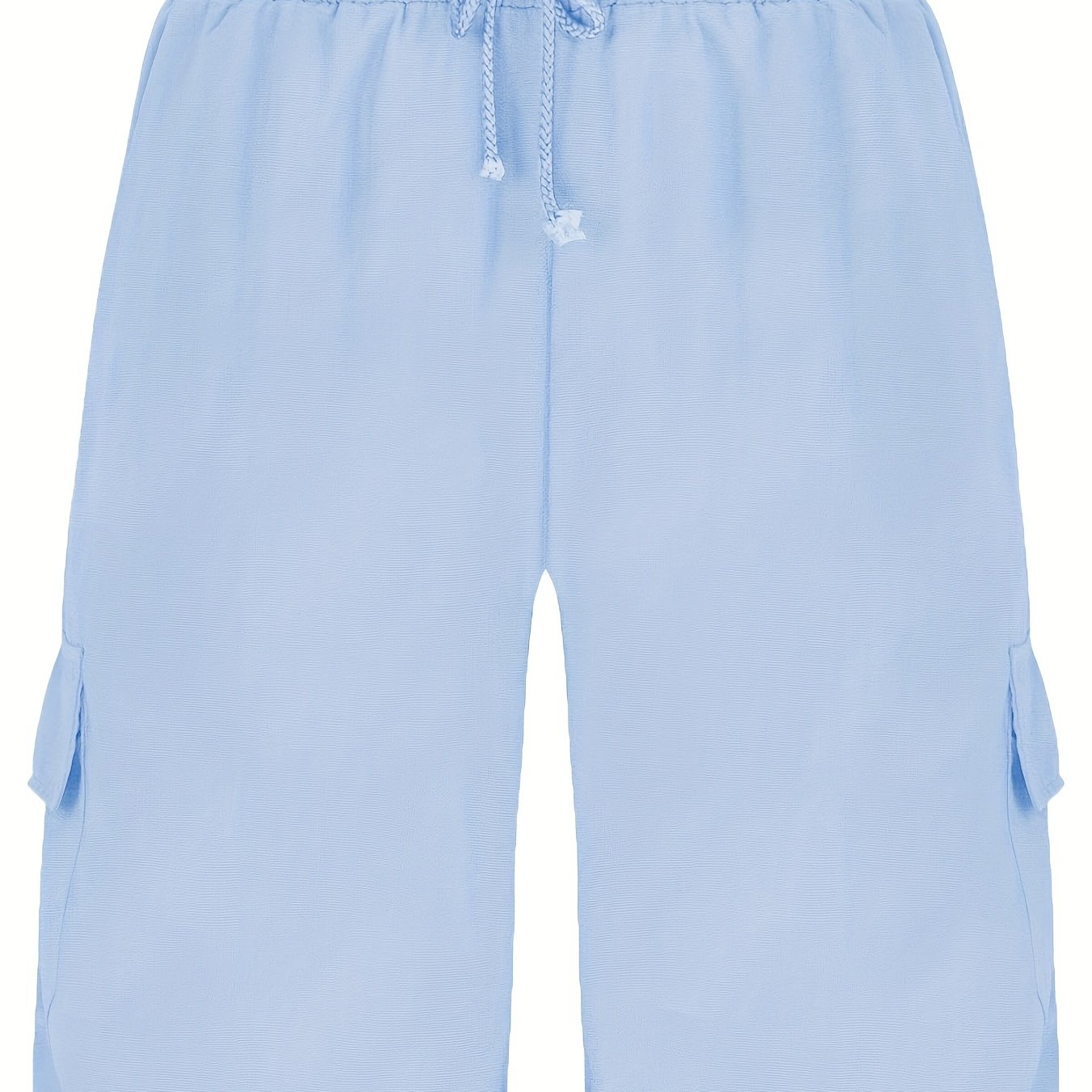 Durable Casual Men's Drawstring Cargo Shorts - Mid-Waist Solid Color with Flap Pockets for Spring/Fall