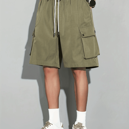 [Popular Choice] Men's Solid Color Drawstring Cargo Shorts, Polyester, Non-Stretch Fabric, Summer Casual Wear