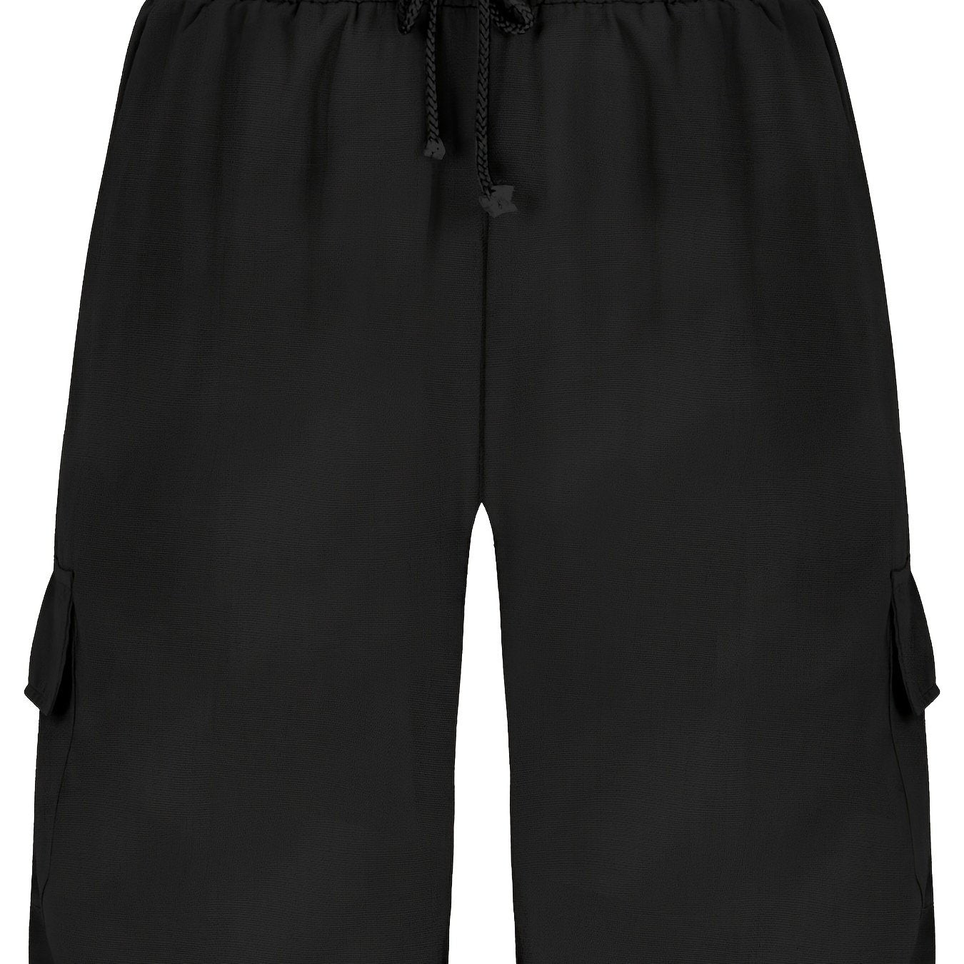 Durable Casual Men's Drawstring Cargo Shorts - Mid-Waist Solid Color with Flap Pockets for Spring/Fall