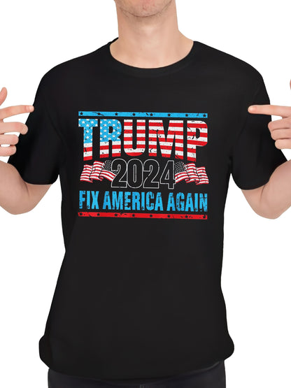 TRUMO 2024 FIX AMERICA AGAIN Unisex Black Printed T-shirt L-4XL