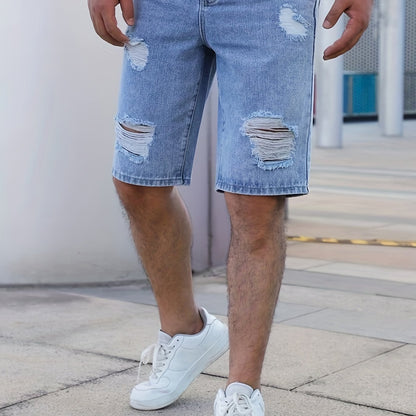 Stylish Men's Ripped Denim Shorts for Spring and Summer - Comfortable and Durable