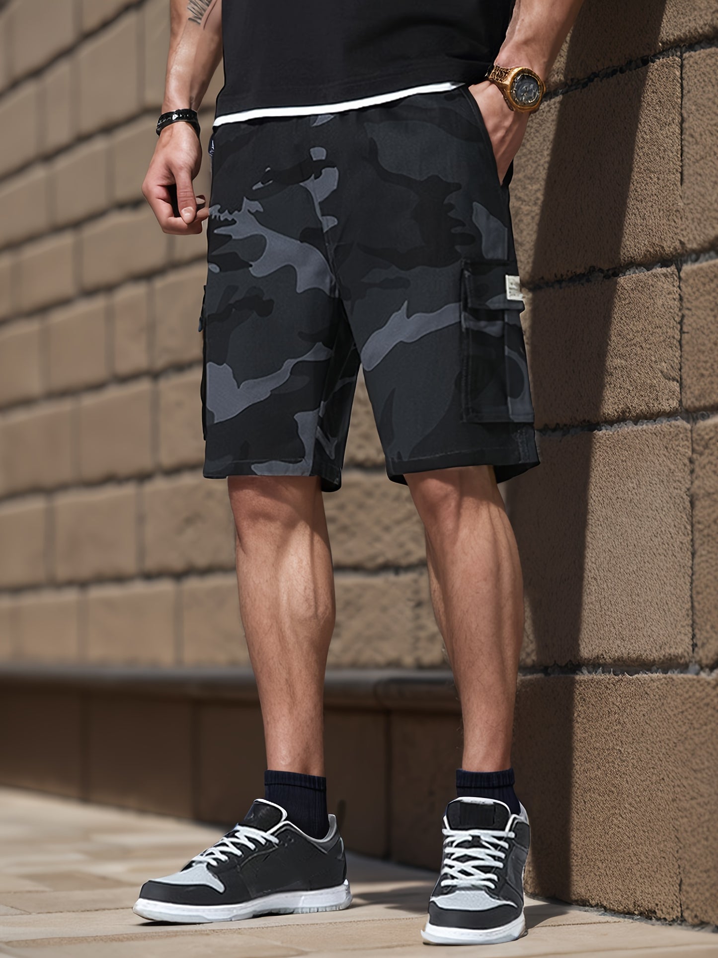 Camouflage Print Men's Cargo Shorts Pants Outdoor Hiking Multi-Pocket Utility Shorts, Casual Style, For Summer
