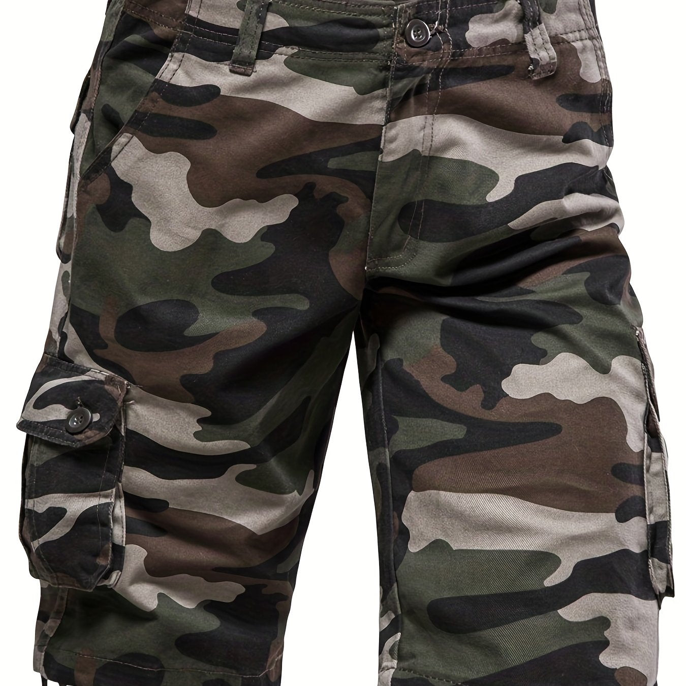 Loose Fit Cotton Camo Pattern Cargo Shorts - Comfortable Summer Shorts with Multiple Pockets, Hand Wash Only, Non-Stretch, Woven Fabric, Perfect for Casual Mens Outfits