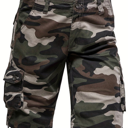 Loose Fit Cotton Camo Pattern Cargo Shorts - Comfortable Summer Shorts with Multiple Pockets, Hand Wash Only, Non-Stretch, Woven Fabric, Perfect for Casual Mens Outfits