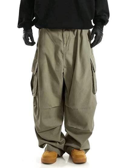 Loose Casual Men's Straight Leg Cargo Pants - Solid Multi Flap Pockets Outdoor Baggy Pants - Work Pants Streetwear