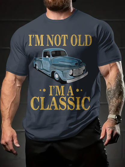 Summer Comfort Men's Round Neck 3D Printed T-Shirt - Breathable, Loose Fit, Letter Car Picture Design, Soft and Lightweight Fabric - Ideal for Casual Outings and Relaxation