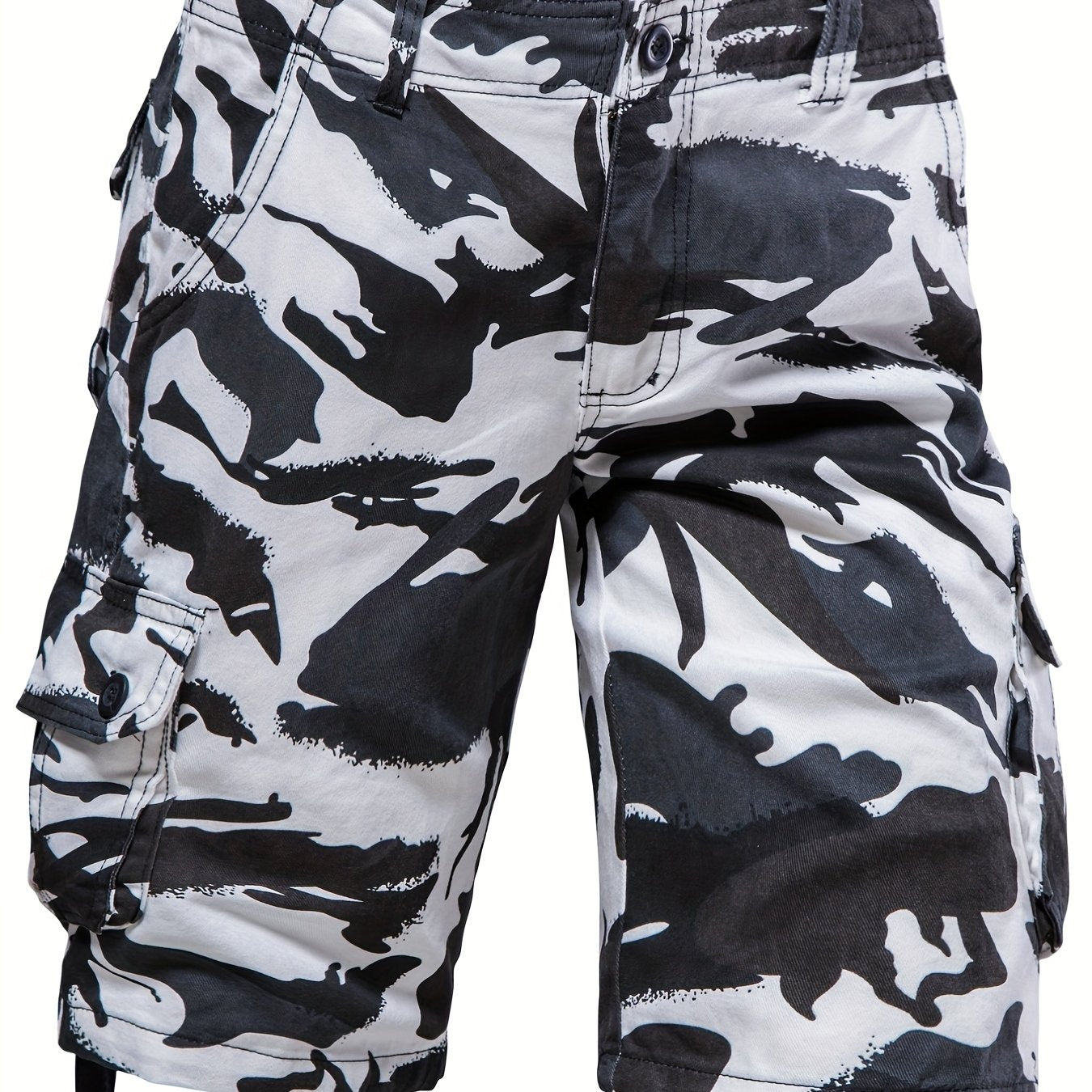 Loose Fit Cotton Camo Pattern Cargo Shorts - Comfortable Summer Shorts with Multiple Pockets, Hand Wash Only, Non-Stretch, Woven Fabric, Perfect for Casual Mens Outfits