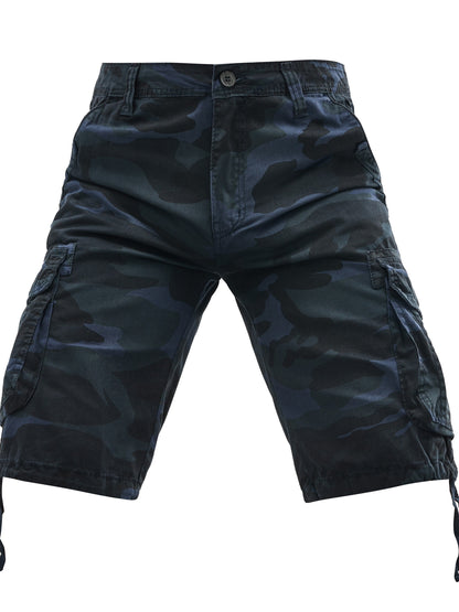 Men's 100% Cotton Camo Cargo Shorts, Denim Style, Non-Stretch Woven Fabric, Regular Fit with Pockets, Ideal for Hiking & Outdoor Activities, Spring/Summer/Fall Collection, Casual Wear|Rugged Outdoor Look|Woven Fabric Shorts,