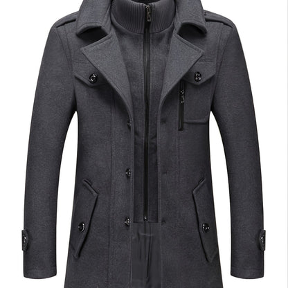 Men'S Business Woolen Coat Fashion Double Collar Mid-length Woolen Jacket For Autumn/ Winter