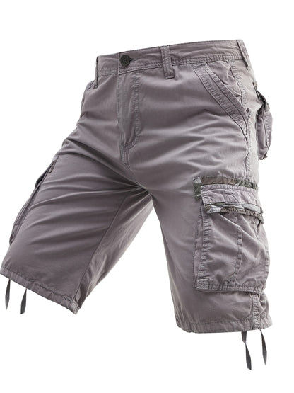 Men's 100% Cotton Washed Outdoor Cargo Shorts - Multi-Pocket Durable Casual Hiking Shorts for Spring Summer Fall, Regular Fit with Zippered Pockets (Hand Wash Only), Western Shorts, Adventure Clothing, Nonstretch Fabric