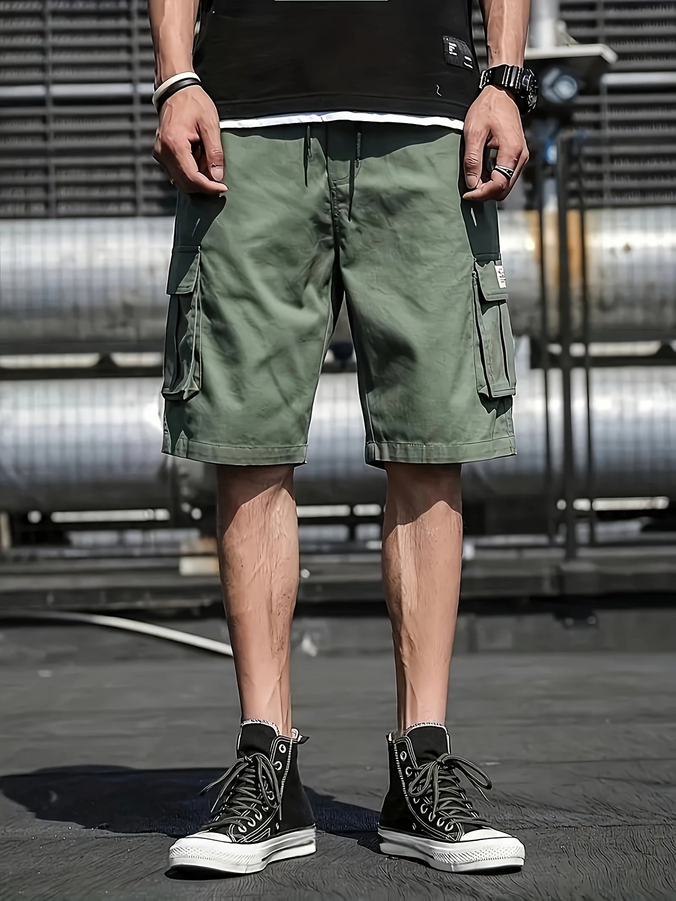 Stylish Multi-Pocket Cargo Shorts - Men's Casual Drawstring Waist Bermuda Shorts for Summer Outdoor Activities - Breathable, Lightweight, and Comfortable
