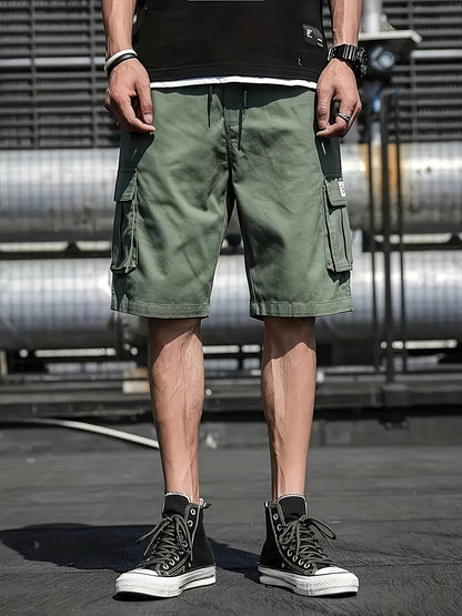 Stylish Multi-Pocket Cargo Shorts - Men's Casual Drawstring Waist Bermuda Shorts for Summer Outdoor Activities - Breathable, Lightweight, and Comfortable
