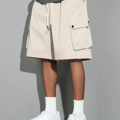 [Popular Choice] Men's Solid Color Drawstring Cargo Shorts, Polyester, Non-Stretch Fabric, Summer Casual Wear