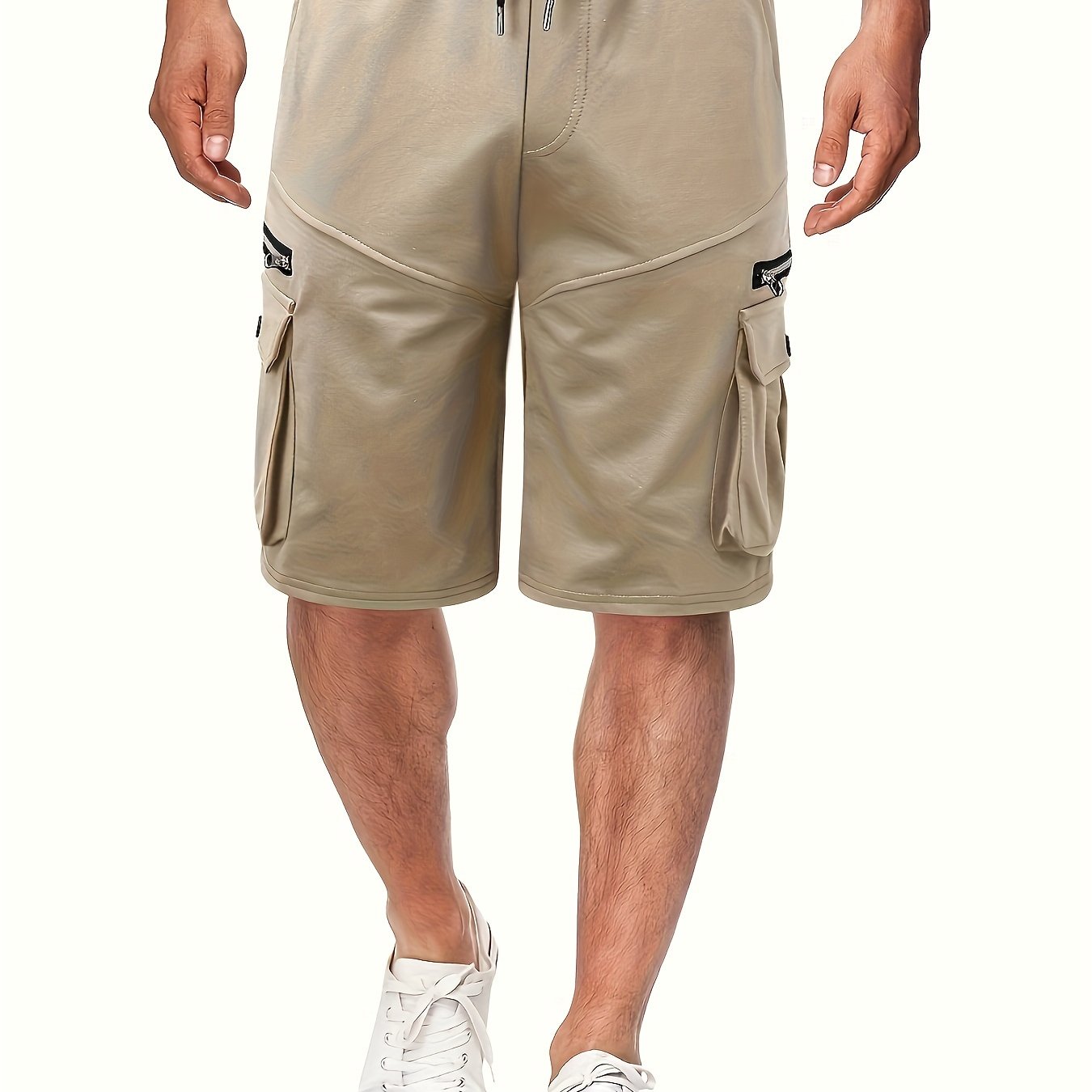 Men's Solid Color Zipper Pockets Cargo Shorts, Casual Stylish Loose Fit Outdoor Short Pants As Gift