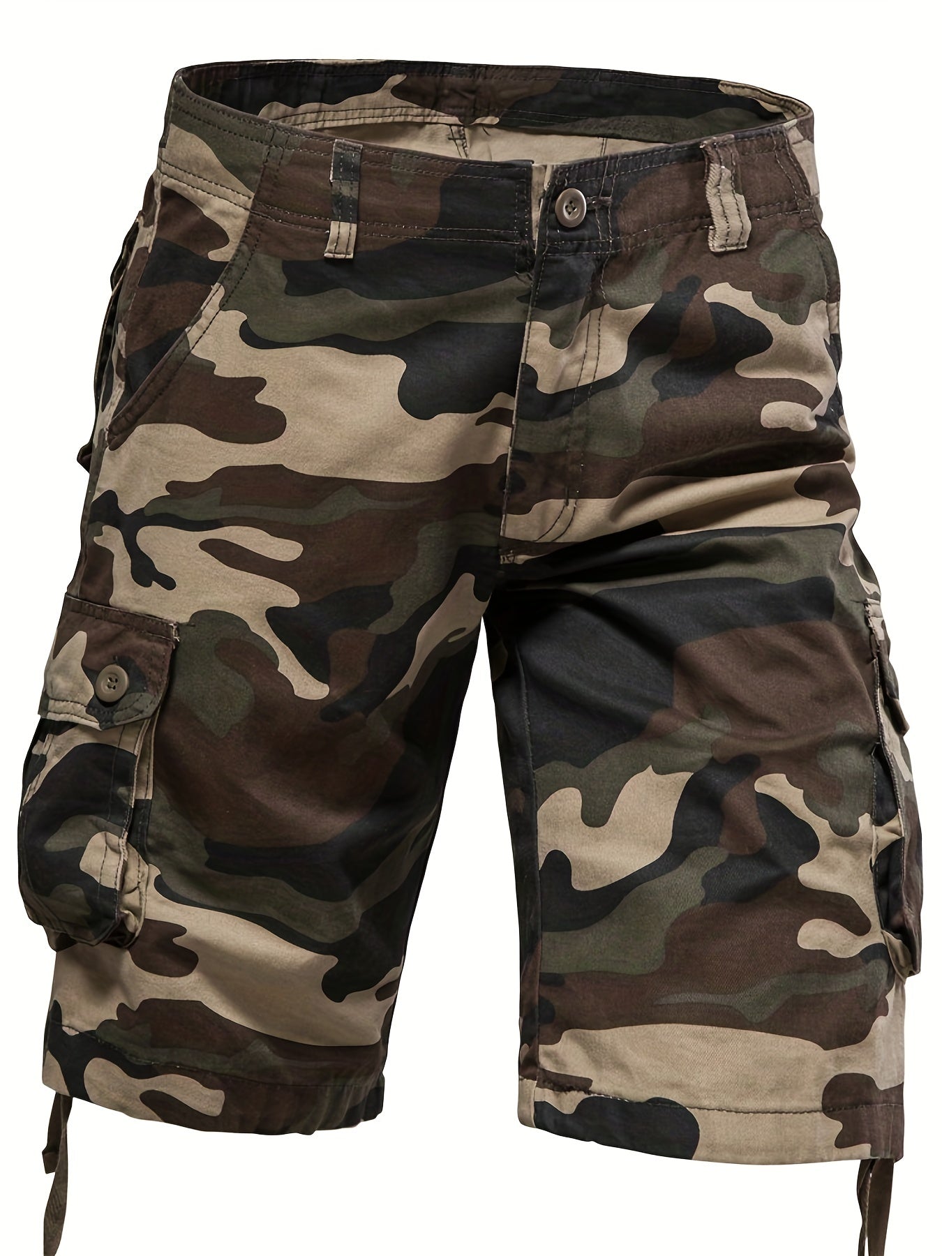 Loose Fit Cotton Camo Pattern Cargo Shorts - Comfortable Summer Shorts with Multiple Pockets, Hand Wash Only, Non-Stretch, Woven Fabric, Perfect for Casual Mens Outfits