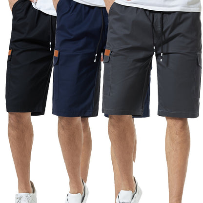3pcs Mens Cargo Shorts Flap Pockets Drawstring Shorts With 6 Pockets Workout Golf Casual Shorts