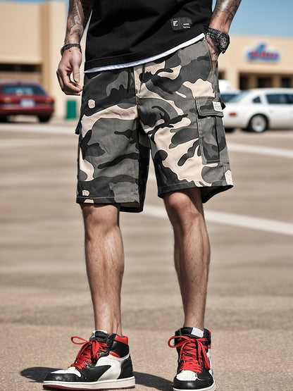 Camouflage Print Men's Cargo Shorts Pants Outdoor Hiking Multi-Pocket Utility Shorts, Casual Style, For Summer