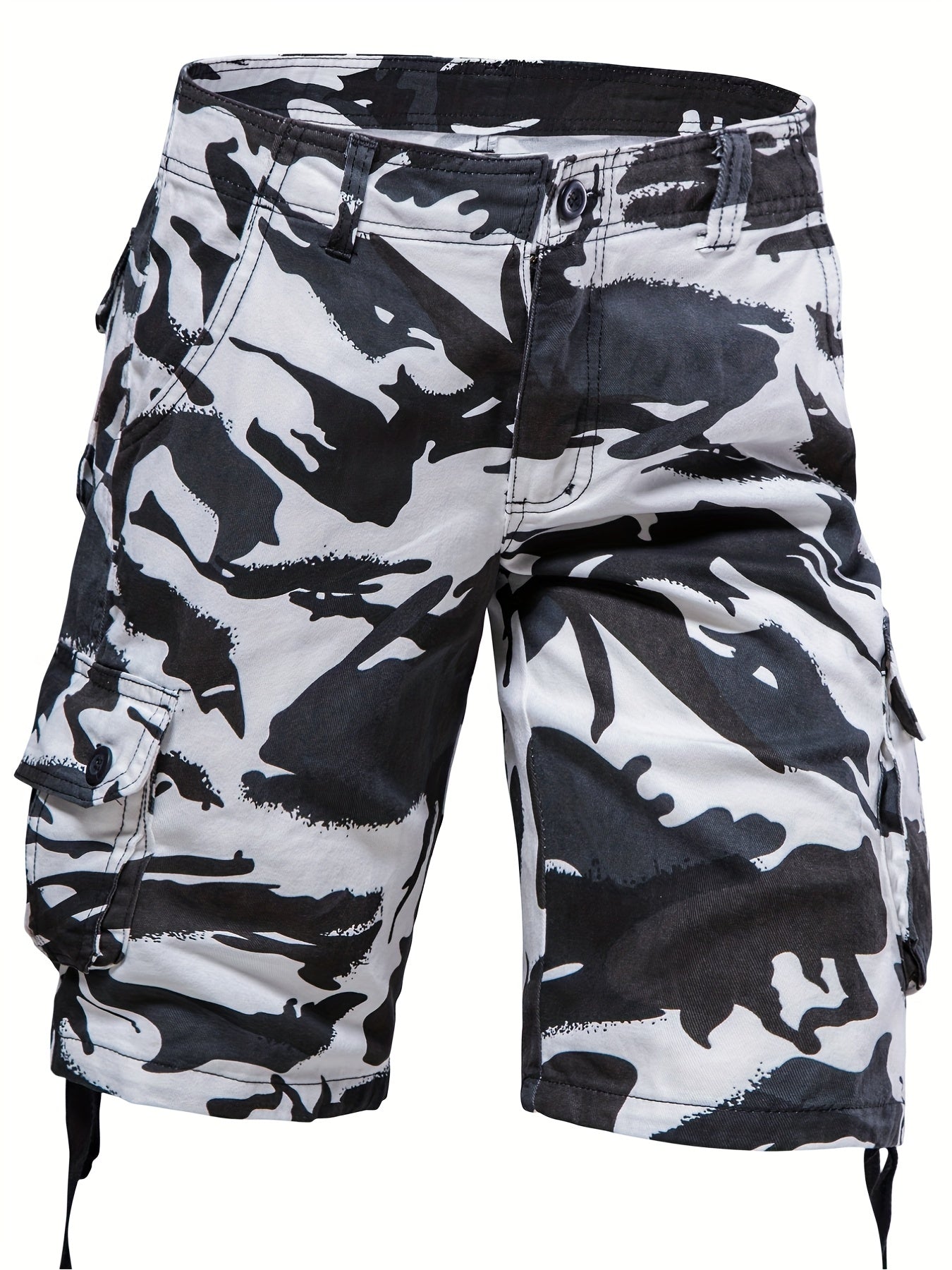 Loose Fit Cotton Camo Pattern Cargo Shorts - Comfortable Summer Shorts with Multiple Pockets, Hand Wash Only, Non-Stretch, Woven Fabric, Perfect for Casual Mens Outfits