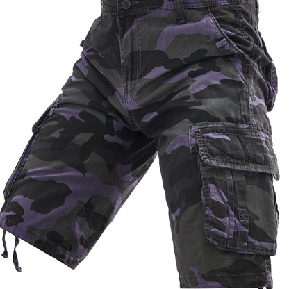 Men's 100% Cotton Camo Cargo Shorts, Denim Style, Non-Stretch Woven Fabric, Regular Fit with Pockets, Ideal for Hiking & Outdoor Activities, Spring/Summer/Fall Collection, Casual Wear|Rugged Outdoor Look|Woven Fabric Shorts,