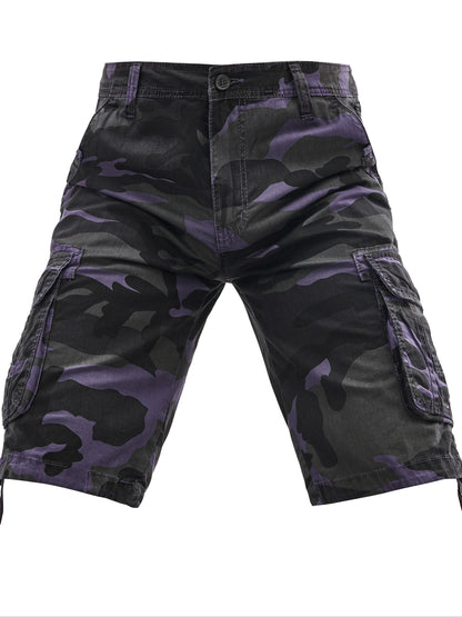 Men's 100% Cotton Camo Cargo Shorts, Denim Style, Non-Stretch Woven Fabric, Regular Fit with Pockets, Ideal for Hiking & Outdoor Activities, Spring/Summer/Fall Collection, Casual Wear|Rugged Outdoor Look|Woven Fabric Shorts,