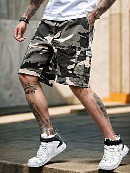 Camouflage Print Men's Cargo Shorts Pants Outdoor Hiking Multi-Pocket Utility Shorts, Casual Style, For Summer
