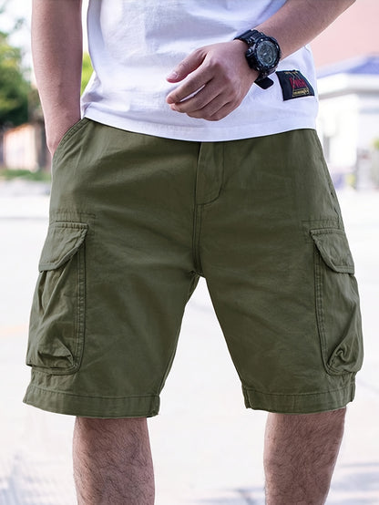 Men's Loose Solid Cargo Shorts With Multi Pockets, Casual Shorts For Summer