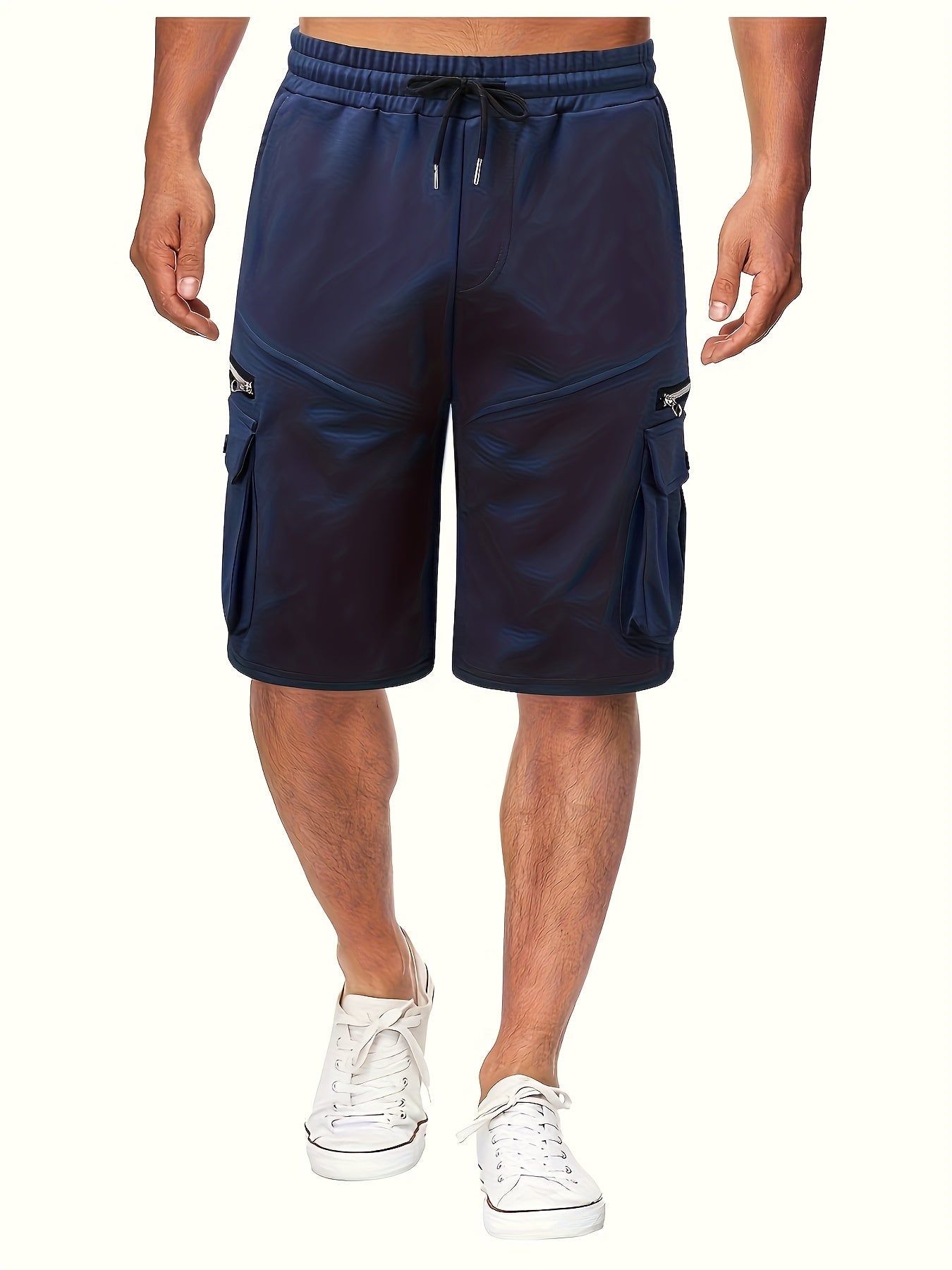 Men's Solid Color Zipper Pockets Cargo Shorts, Casual Stylish Loose Fit Outdoor Short Pants As Gift
