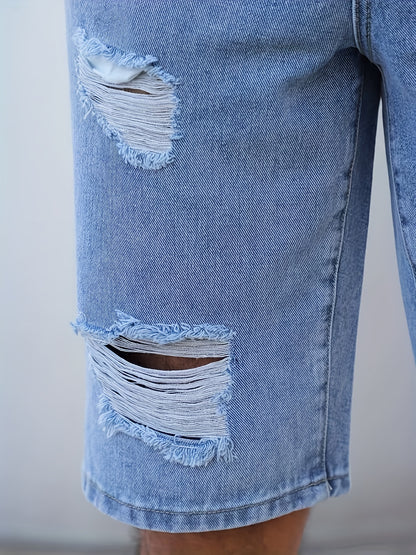 Stylish Men's Ripped Denim Shorts for Spring and Summer - Comfortable and Durable