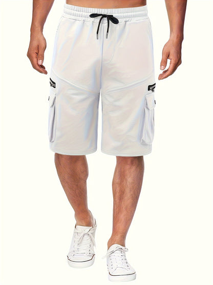 Men's Solid Color Zipper Pockets Cargo Shorts, Casual Stylish Loose Fit Outdoor Short Pants As Gift
