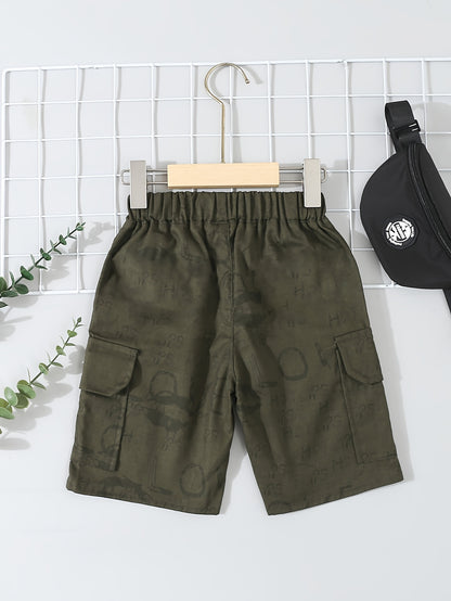 2-Pack Boys Summer Cargo Shorts, Lette Graffiti Elastic Waist Shorts With Pockets, Boys Outdoor Wear