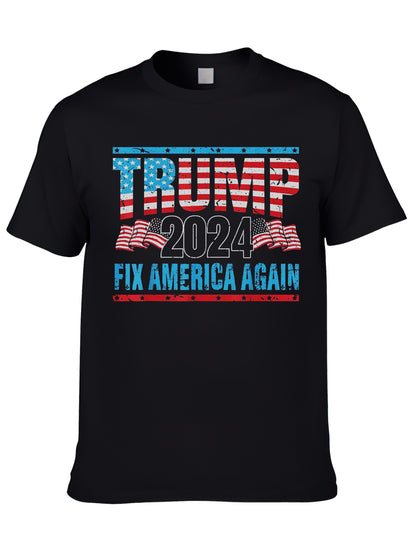 TRUMO 2024 FIX AMERICA AGAIN Unisex Black Printed T-shirt L-4XL