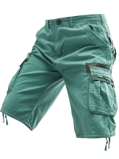 Men's 100% Cotton Washed Outdoor Cargo Shorts - Multi-Pocket Durable Casual Hiking Shorts for Spring Summer Fall, Regular Fit with Zippered Pockets (Hand Wash Only), Western Shorts, Adventure Clothing, Nonstretch Fabric