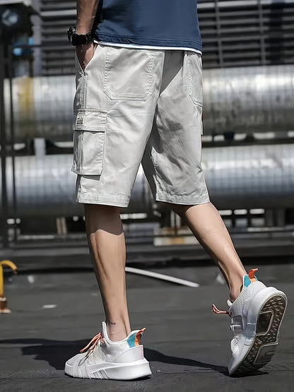 Stylish Multi-Pocket Cargo Shorts - Men's Casual Drawstring Waist Bermuda Shorts for Summer Outdoor Activities - Breathable, Lightweight, and Comfortable