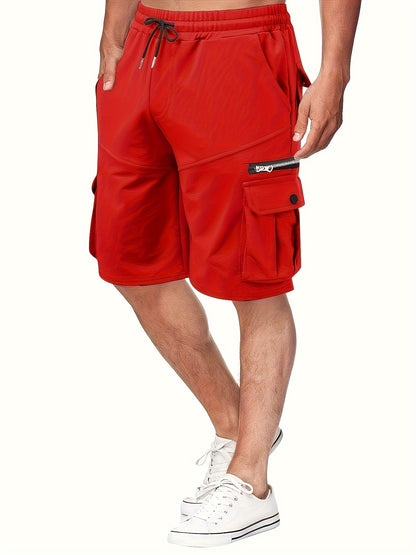 Men's Solid Color Zipper Pockets Cargo Shorts, Casual Stylish Loose Fit Outdoor Short Pants As Gift