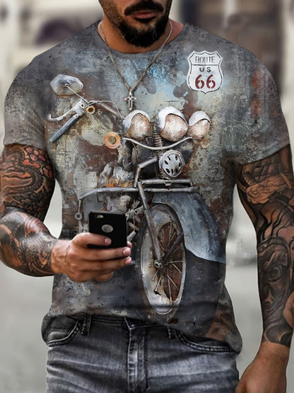 Motorcycle rider 3D digital pattern printed T-shirt, casual street style T-shirt, short-sleeved comfortable pullover, suitable for men's summer clothing