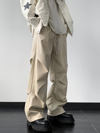 [Loose Fit Faux Leather Pants] Men's Chic Loose Fit Faux Leather Pants, Street Style Baggy Pants K-pop