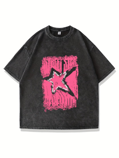 Men's Old Washing Water Creative Pattern Snowflake Shirt Y2K Printed T-shirt