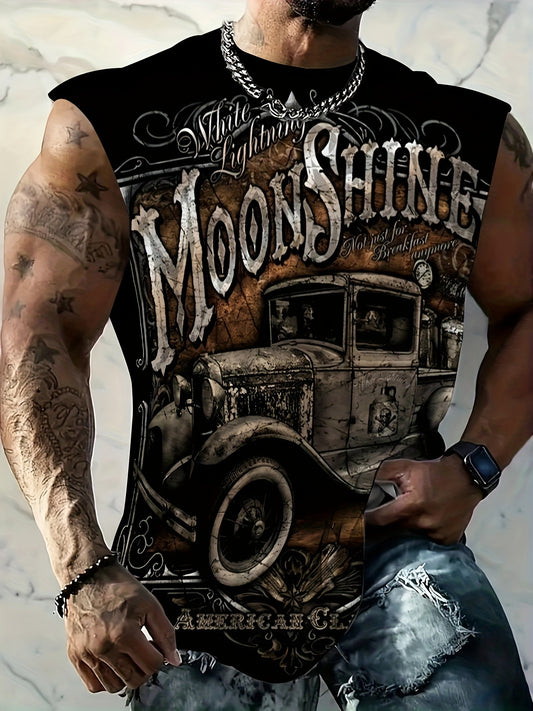 [Popular Choice] Men's Breathable Oversized Printed T-Shirt Vest - Casual Sleeveless Summer Sports Tee for Fitness & Basketball Training, Polyester/Spandex Blend, Machine Washable, Comfortable, Vest, PLUS SIZE