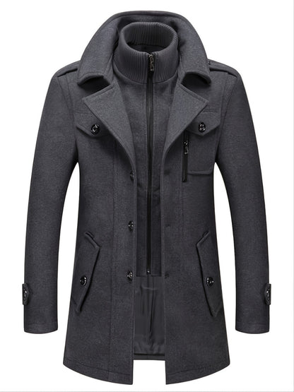 Men's Business Woolen Coat Fashion Double Collar Mid-length Woolen Jacket For Autumn/ Winter