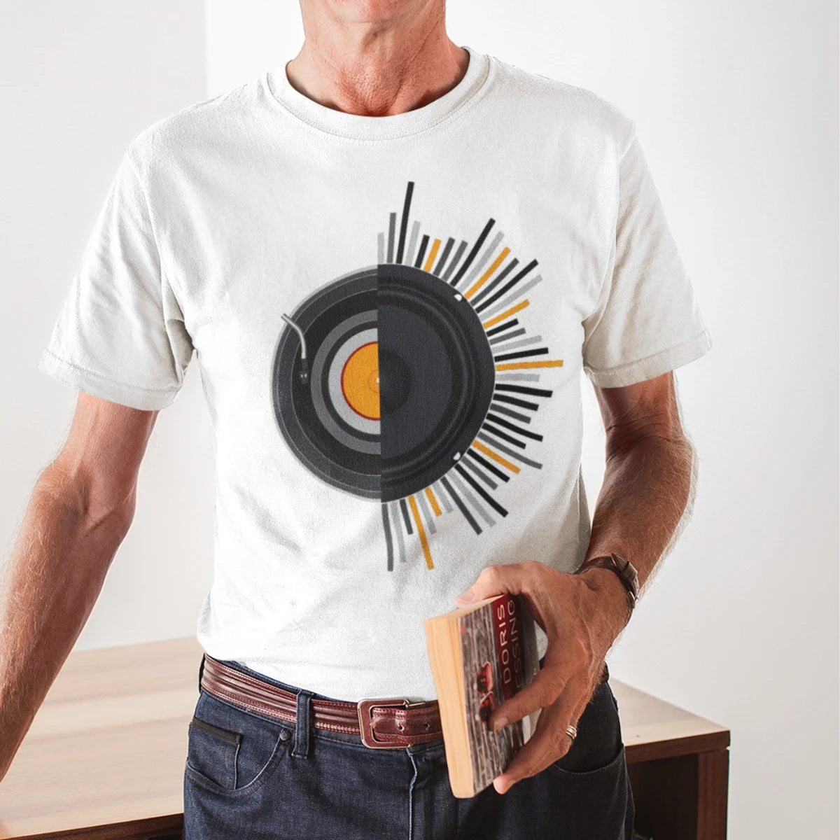 Men's T-shirt GuGi Vinyl Disc Speakers Music Retro Rock 70 s CM01
