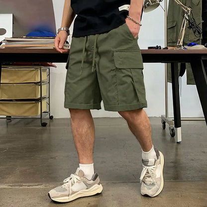 Men's Drawstring Cargo Short Pants, Lightweight Big Flap Pocket Loose Trendy Shorts, Men's Work Pants Outdoors