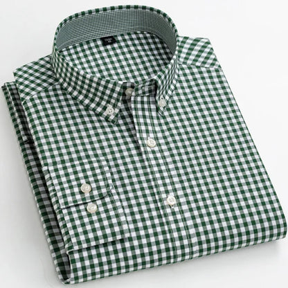 Men's Standard-Fit Long-Sleeve Casual Checked Shirt Single Patch Pocket Button-down Collar Comfortable 100% Cotton Gingham Shirt