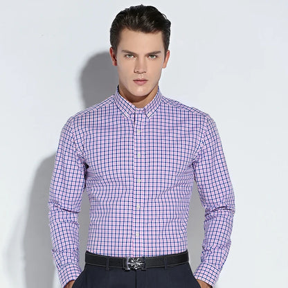 Fashion Plaid Cotton Shirts Men Long Sleeve Button Down Comfort Soft Slim Fit Men's Casual Checked  Shirt