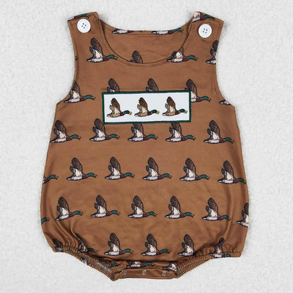 Boutique Infant Baby Girls Rompers Embroidery Camo Ducks Rompers Toddler Boys Rompers Sibling Girls Clothing Wholesale Jumpsuits