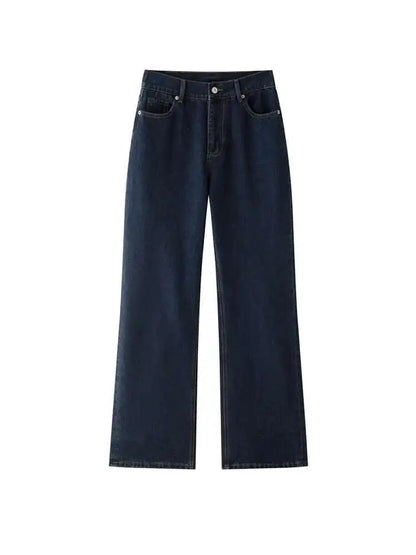 [LANMREM] Office Lady Jeans For Women High Waist Straight Dark Blue Fit Denim Pants Fashion Trousers 2025 Autumn New 26C859