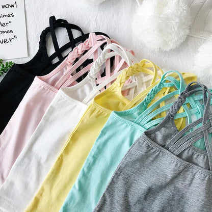 2022 Girls Summer Tank Tops Cotton Kids Underwear Model Candy Color Girl Camisole Baby Singlets Children Undershirt Sports Top
