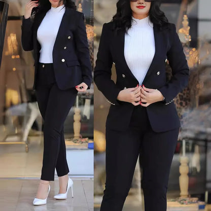 Women Blazer Suits Two 2 Pcs Sale Casual Slim Button Blazer Coats& Button Fitness Slim Full Blazer Pant Sets NMD-20250306003