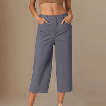 Casual capri-pants for women Straight Wide Leg pants Solid color versatile daily pants Ladies spring summer casual trousers