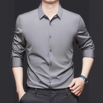 Spring and summer seamless high elasticity men's shirt long sleeved business casual wrinkle free shirt men's silky smooth shirt