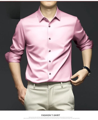 Spring and summer seamless high elasticity men's shirt long sleeved business casual wrinkle free shirt men's silky smooth shirt